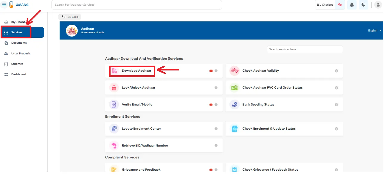 Download Aadhaar on Umang App